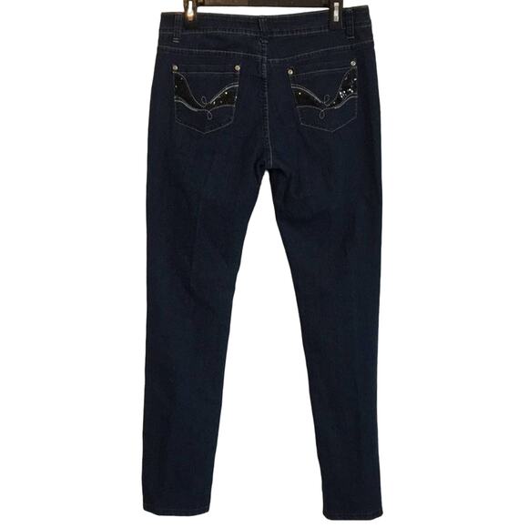 Blue IDentify Size 8 Dark Wash Skinny Jeans With Black Sequence On Pockets - Picture 4 of 5
